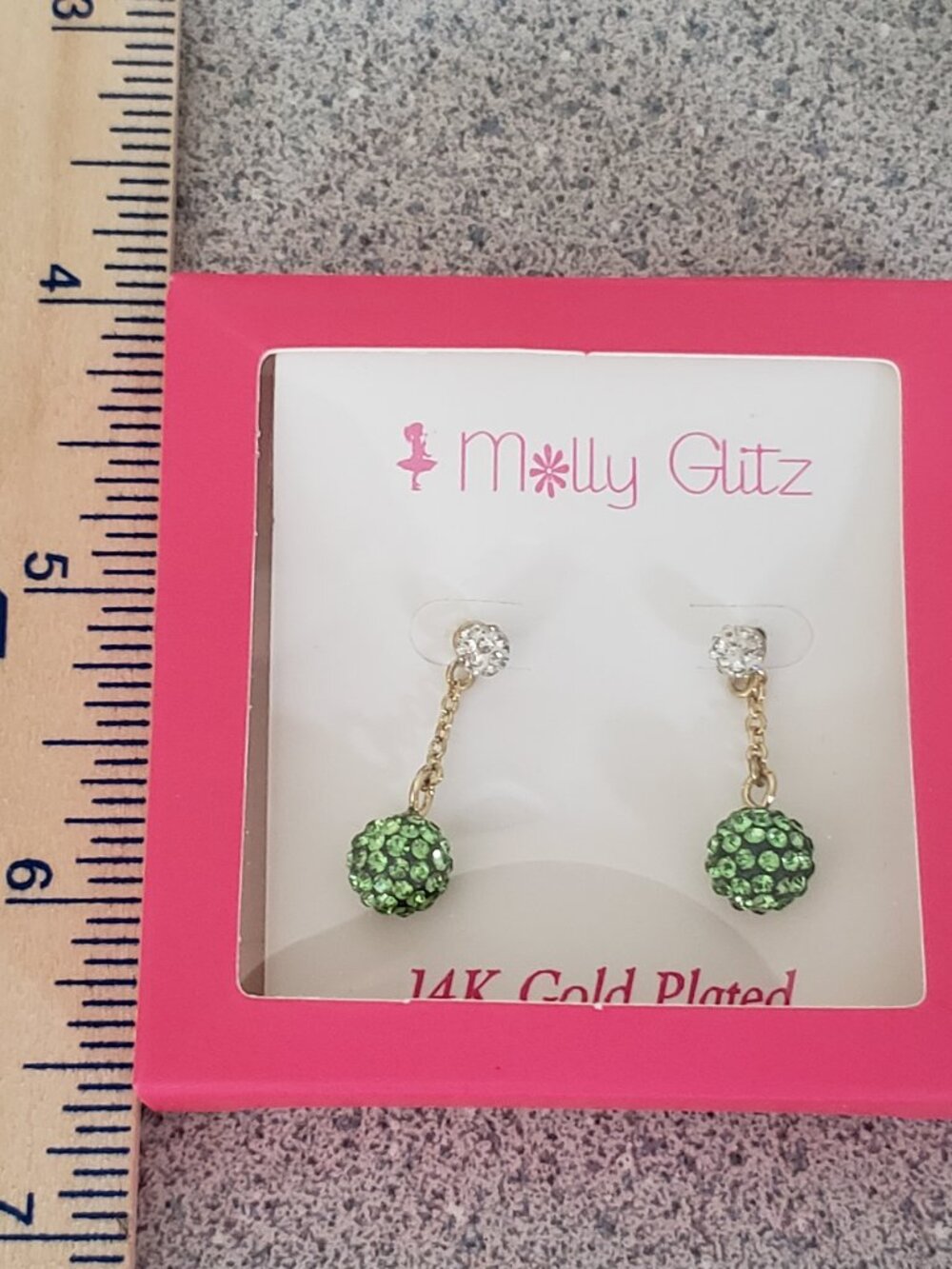 Molly Glitz 14k Gold Plated Lime White Crystal Ball Dangle Earrings